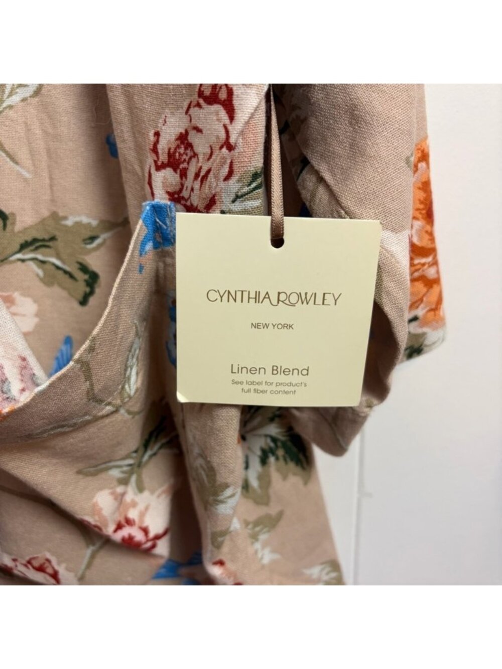 Cynthia Rowley Floral Linen Blend Loose 3/4 Sleeve Top Beige Size 2X New NWT - Picture 7 of 10